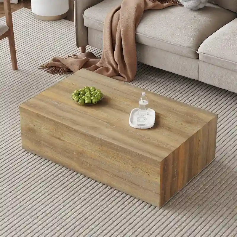 Tavolino moderno in MDF con motivo a venature in legno chiaro