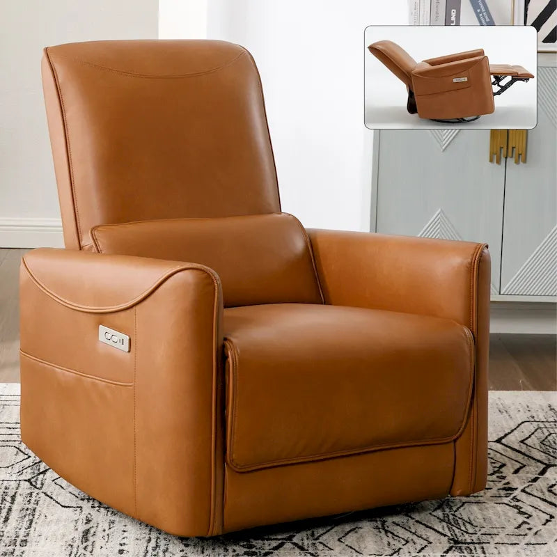 Poltrona reclinabile elettrica marrone con base girevole a 270 gradi e porte di ricarica USB