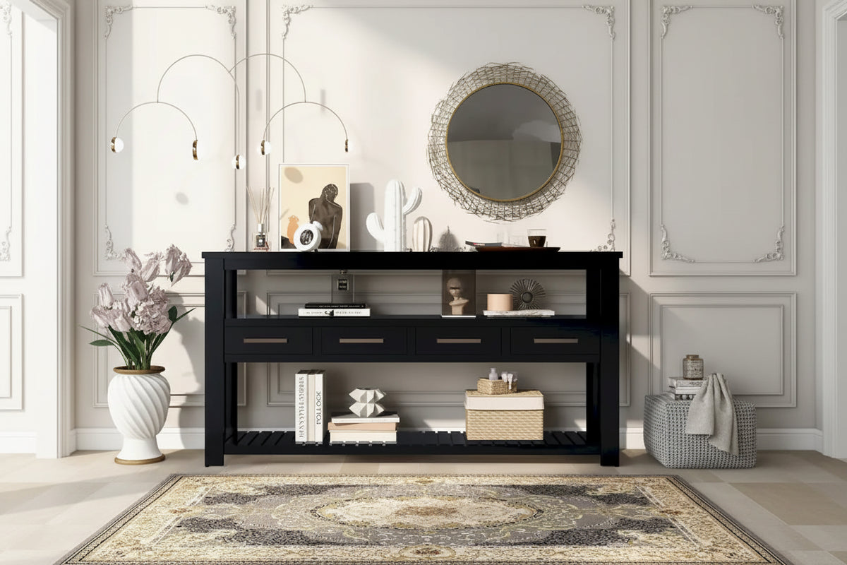 62.2 Modern Console Table with 4 Drawers and 2 Shelves