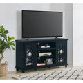 Elegante porta TV da 160 cm con ante a traliccio in vetro e piedini a cipolla