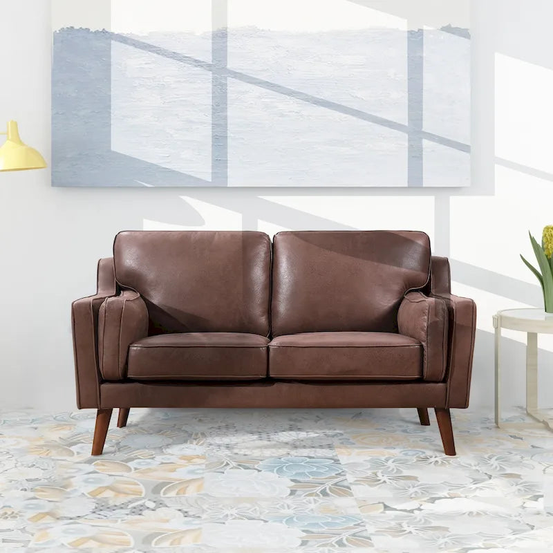 Divanetto Mid-Century in Pelle Air con Struttura in Legno Massello