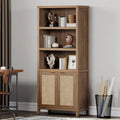 Libreria regolabile a 5 ripiani con ante in rattan