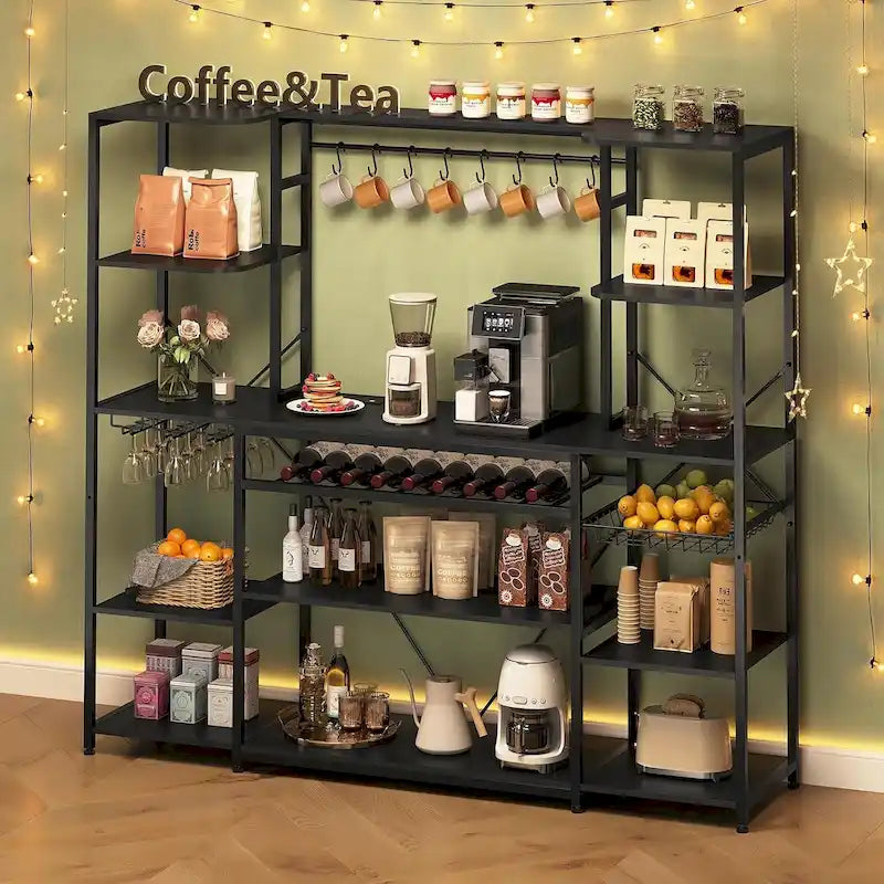Scaffale da Panettiere per Caffetteria con Portabottiglie e Presa Elettrica Multipla