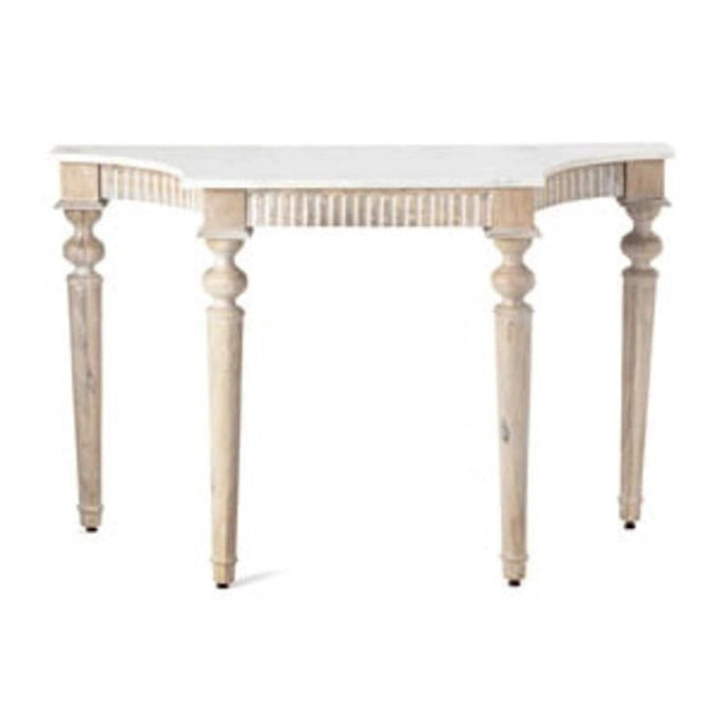 Consolle con piano in marmo e base in legno di mango e MDF